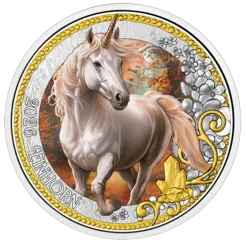 2026 3-Euromünze Das Einhorn Revers aus der Serie Fantastische Fabelwesen mit Farbdruck und Darstellung eines Einhorns und der Aufschrift 2026 Einhorn