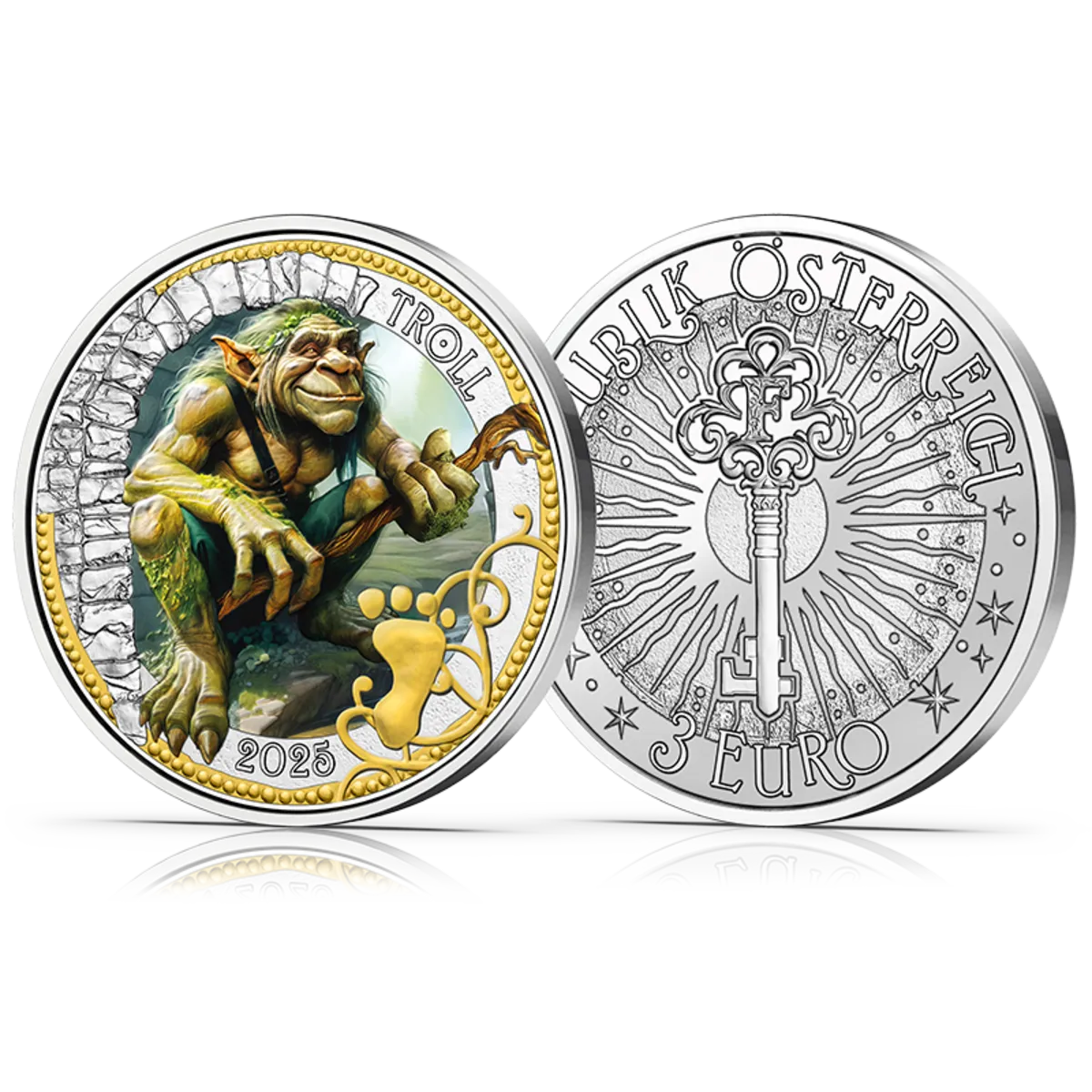 2025 3 Euro Der Troll Avers Revers 3D-Ansicht