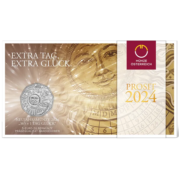 Neujahrsmünze 2024 „365 + 1 Tag Glück“ im Blister