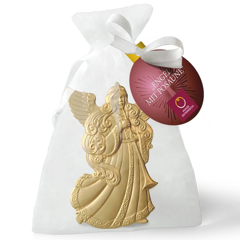 Engel-Anhänger Possaune im Säckchen mit Anhänger aus Messing - Weihnachtsschmuck von Münze Österreich