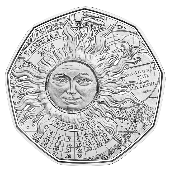 Neujahrsmünze 2024 „365 + 1 Tag Glück“ in Silber Motivseite