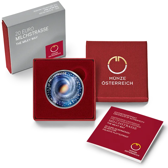 Silbermünze Milchstraße im Etui
