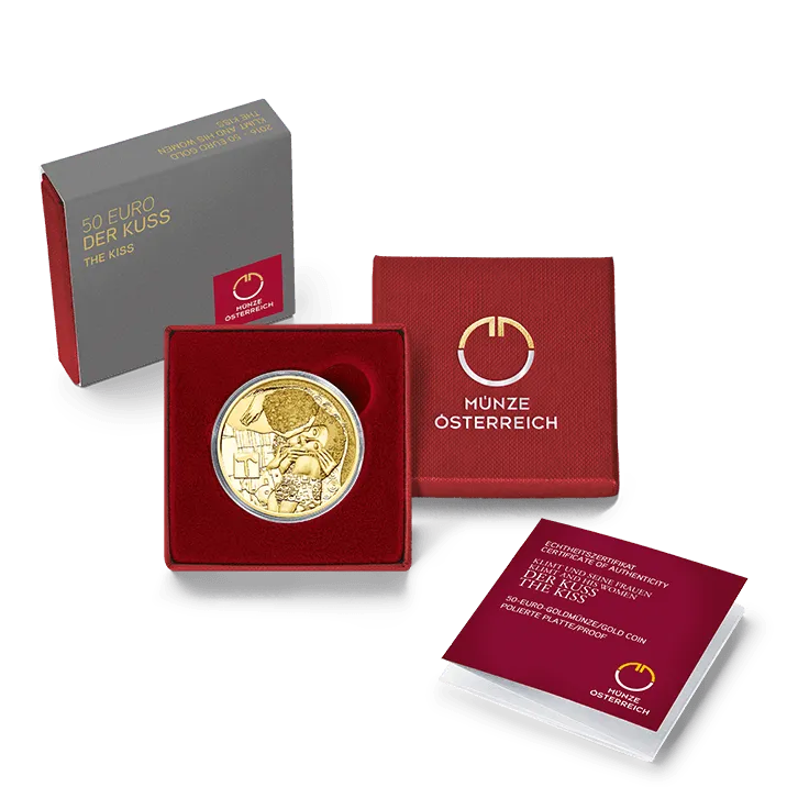 Goldmünze Klimt der Kuss im Etui