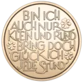 Glücksjeton 2027 in Bronze Revers mit der eingeprägten Inschrift „Bin ich auch nur klein und rund, bring doch Glück ich jede Stund“ und drei Kleeblättern