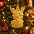 Goldener Engel mit Posaune am Weihnachtsbaum hängend